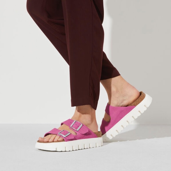Birkenstock Shoes - Birkenstock Papillio Platform Fuchsia Suede Leather Sandals Size 38